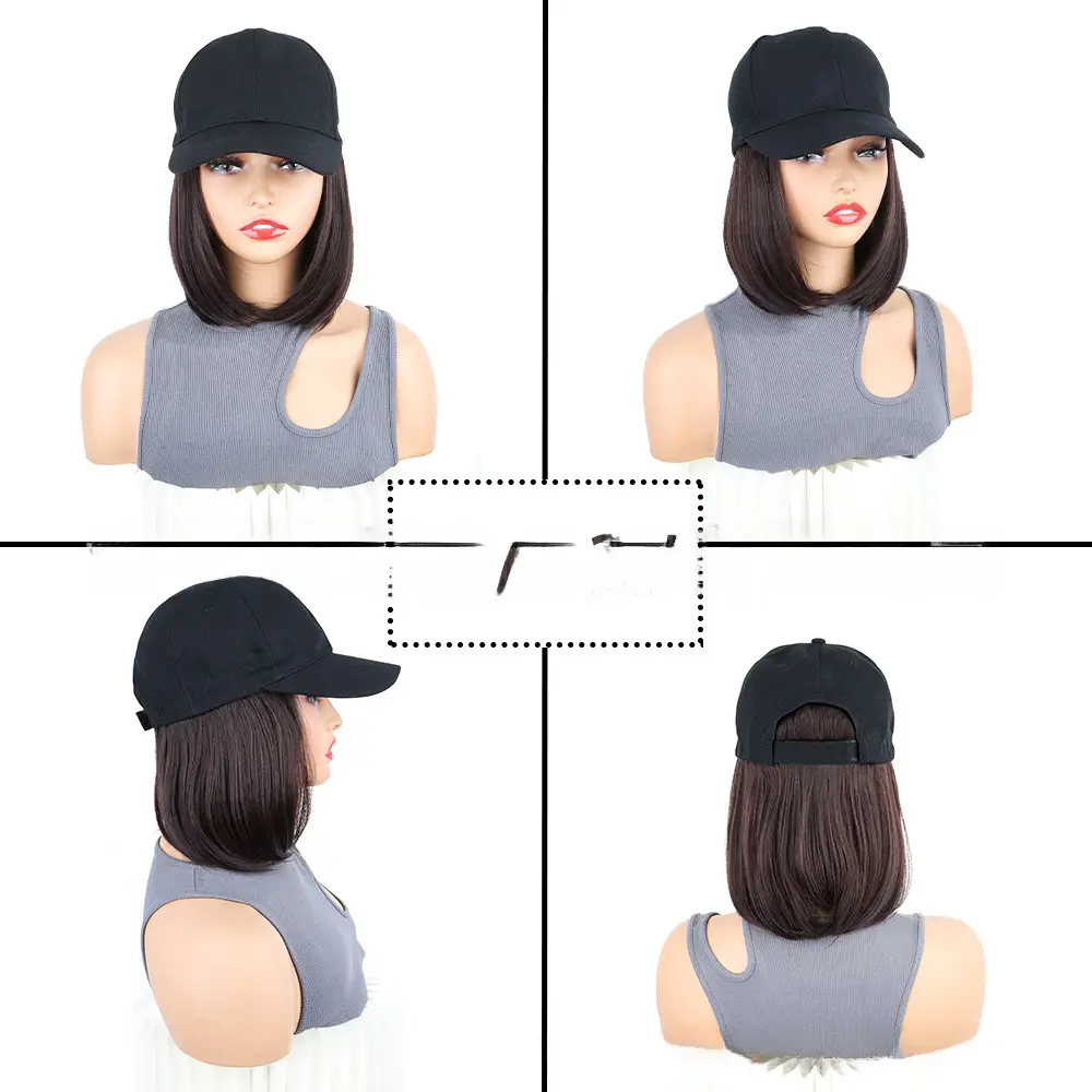 Women's Korean Style Full Head Wig with Peak Cap - Image 2