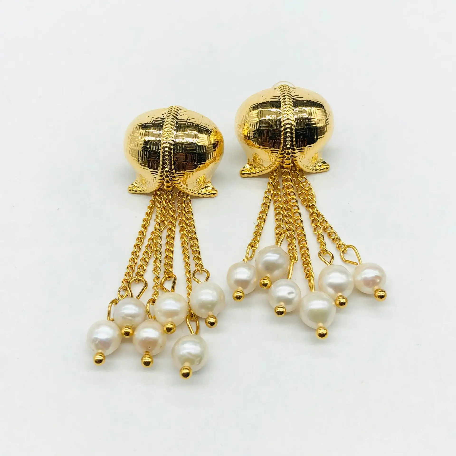 Golden Pearl Drop Earrings for Women - Image 3