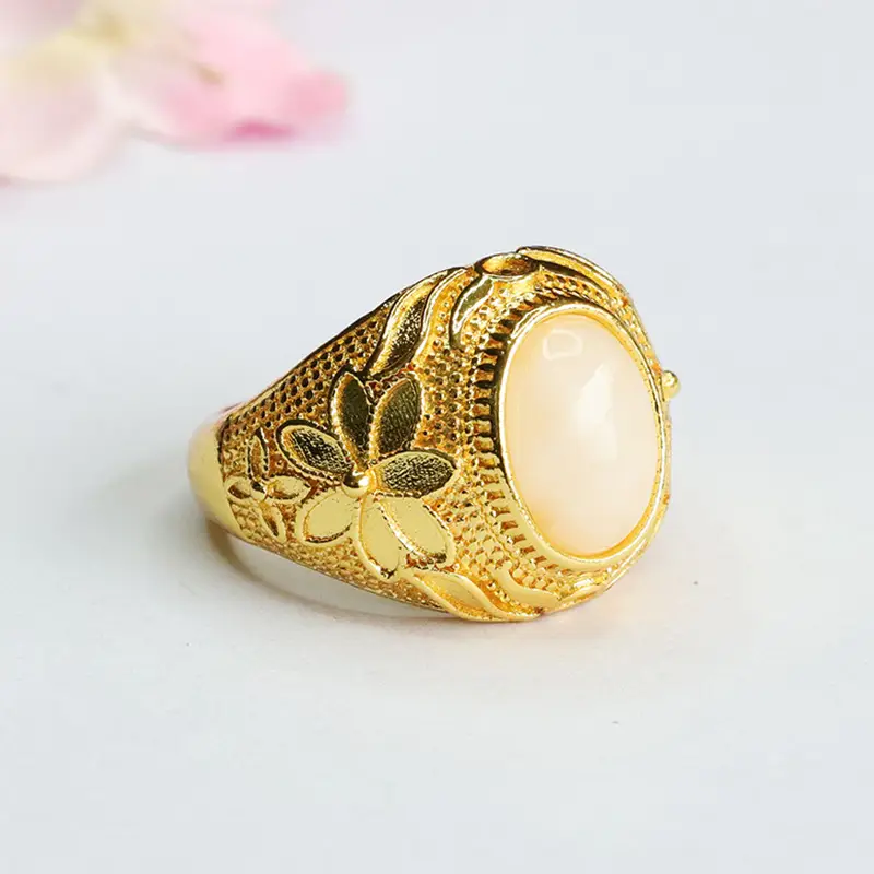 Guan Yu Hetian Jade White Ring for Men Women