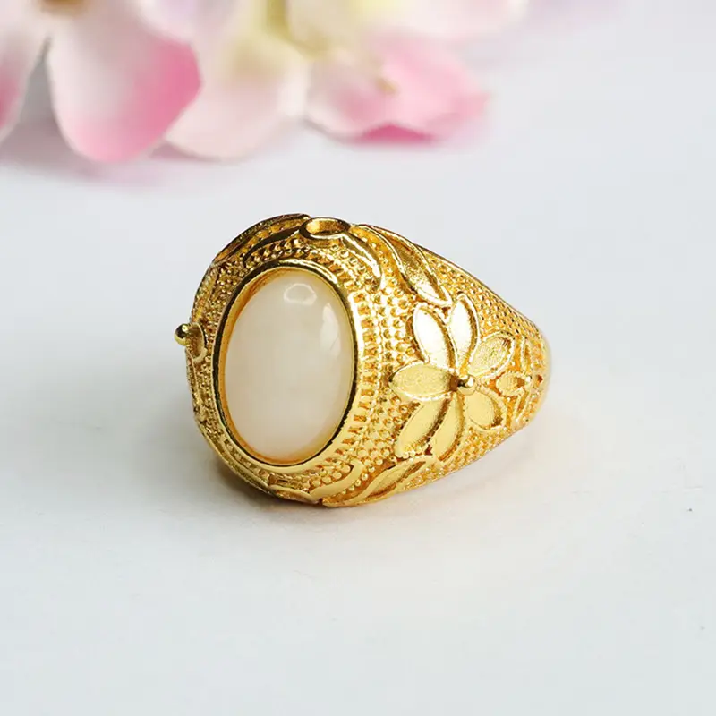 Guan Yu Hetian Jade White Ring for Men Women