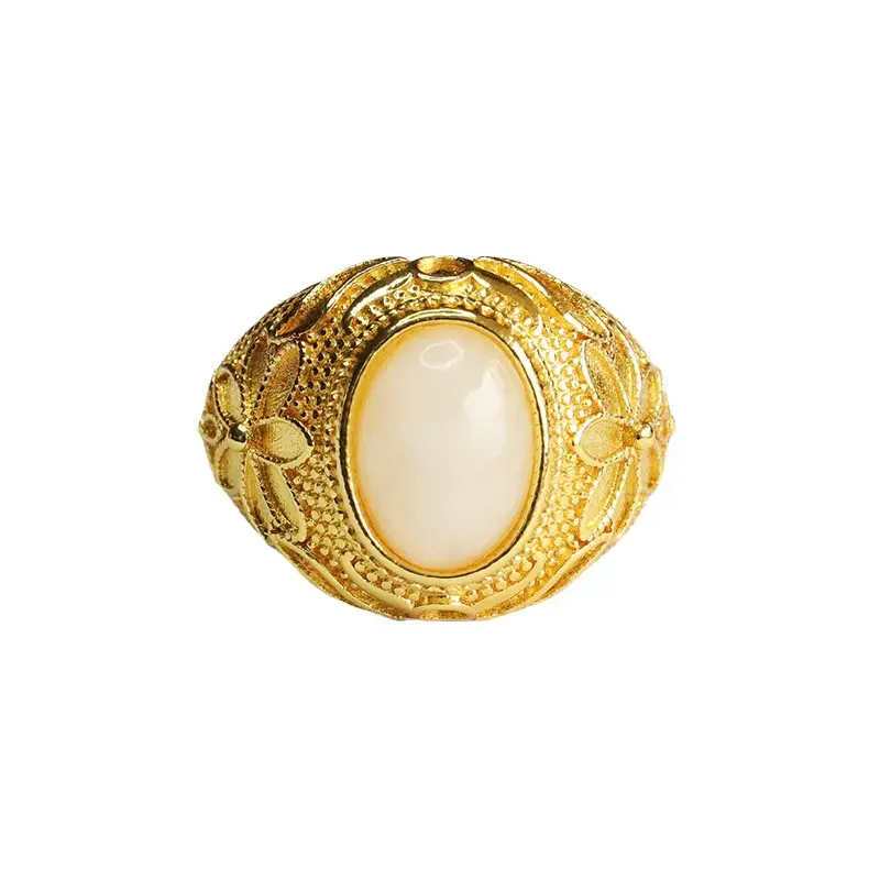 Guan Yu Hetian Jade White Ring for Men Women