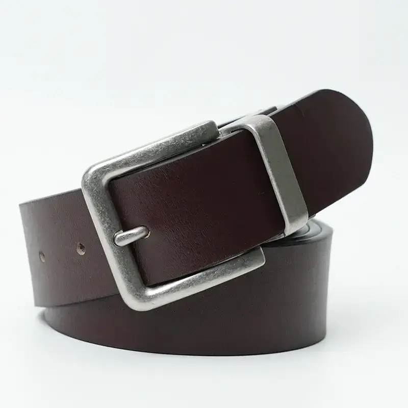 New Men's Brown Leather Belt with Silver Buckle - Image 6