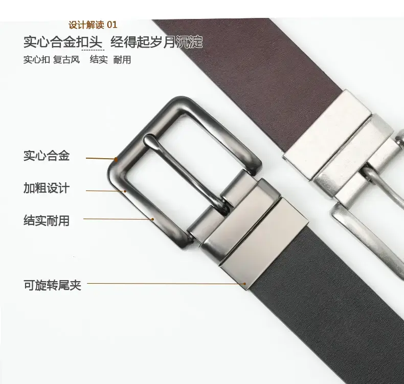 New Men's Brown Leather Belt with Silver Buckle β feature 1