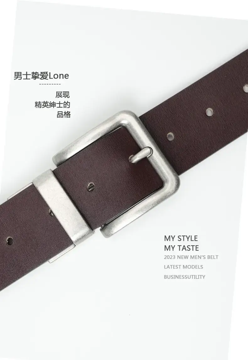 New Men's Brown Leather Belt with Silver Buckle β feature 5