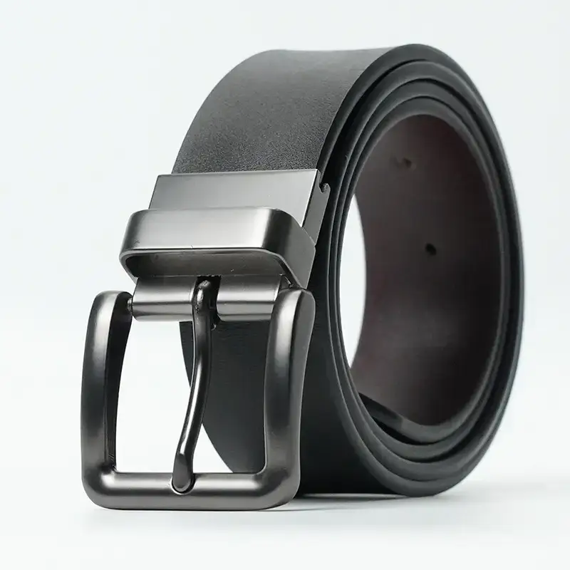 New Men's Brown Leather Belt with Silver Buckle