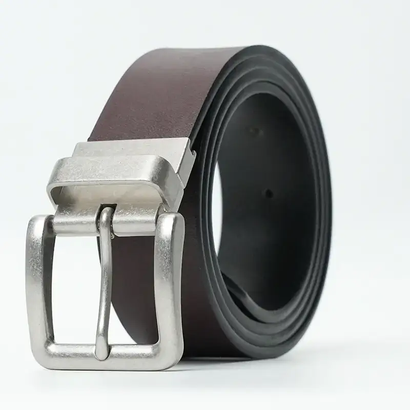 New Men's Brown Leather Belt with Silver Buckle - Image 2