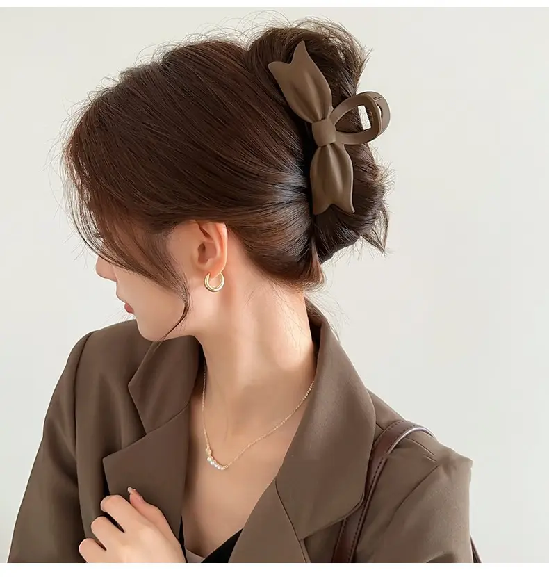 Brown Bow Clip Hairpin for Women Large Size — feature 1