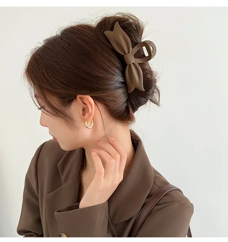 Brown Bow Clip Hairpin for Women Large Size — feature 7