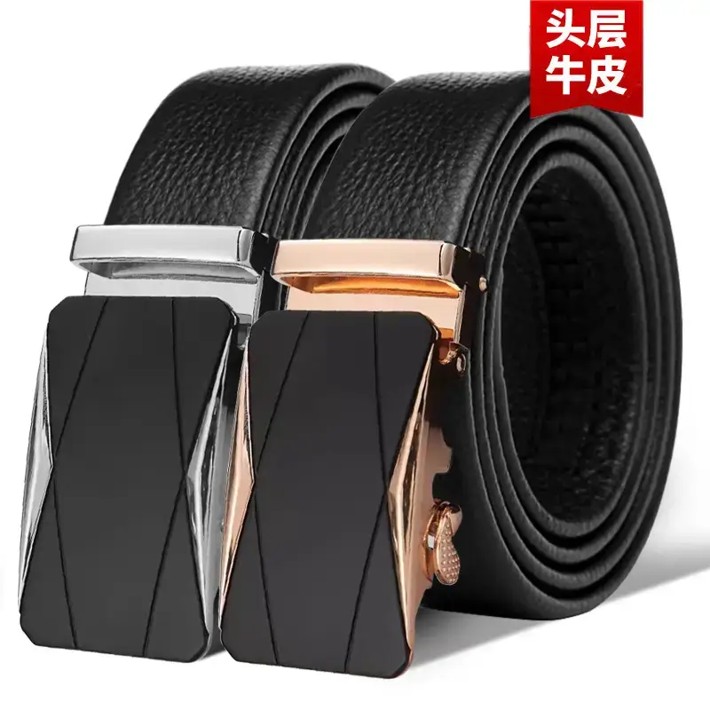 Men's Black Leather Belt with Rose Gold Buckle - Image 3
