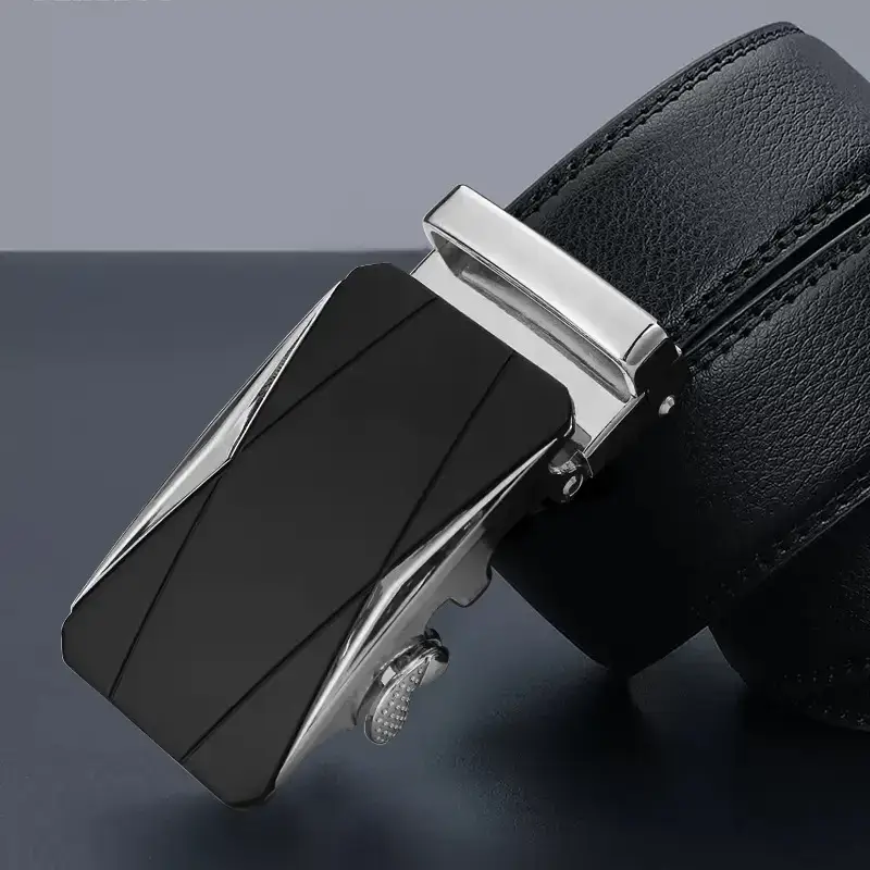 Men's Black Leather Belt with Rose Gold Buckle - Image 4
