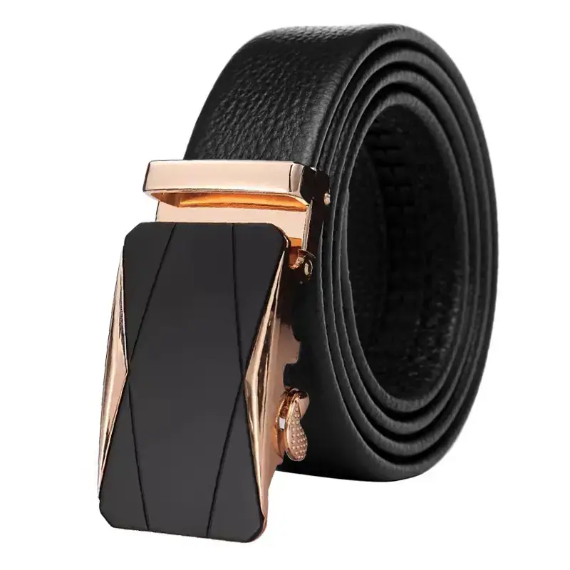 Men's Black Leather Belt with Rose Gold Buckle - Image 7