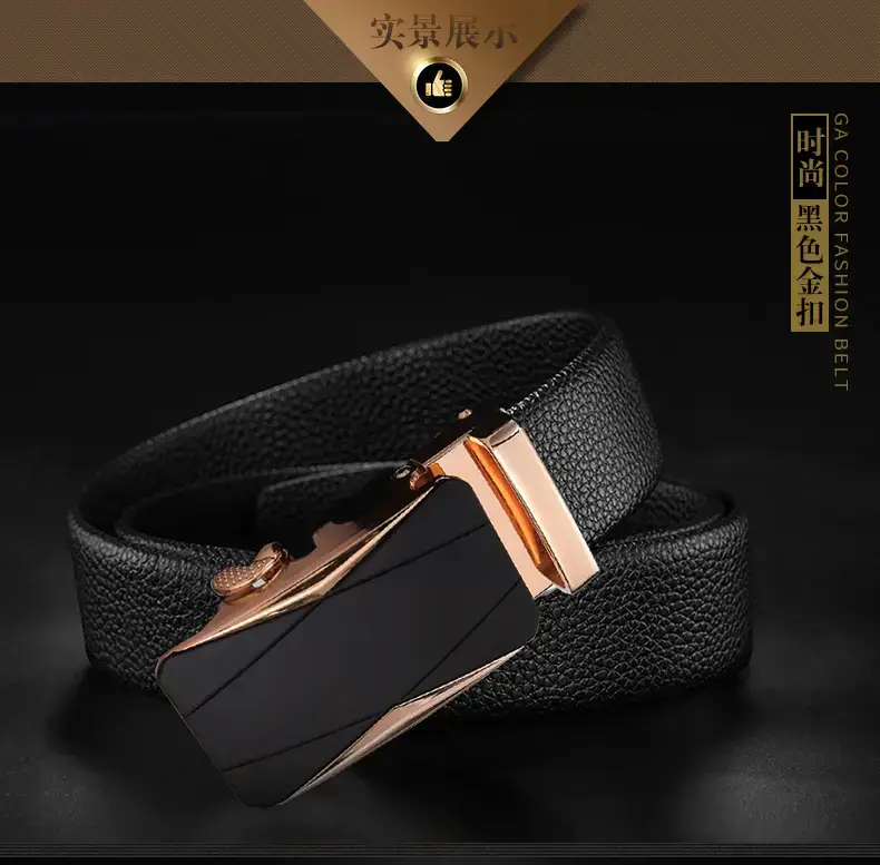 Men's Black Leather Belt with Rose Gold Buckle β feature 13