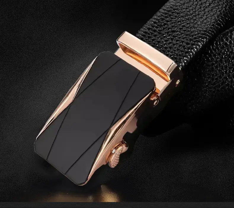 Men's Black Leather Belt with Rose Gold Buckle β feature 15