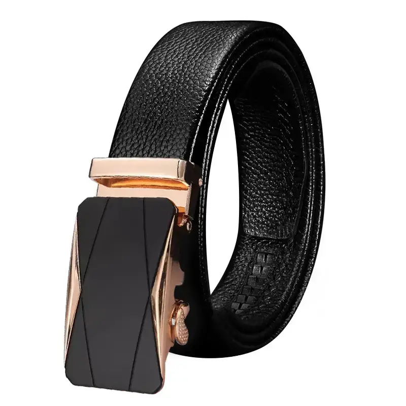 Men's Black Leather Belt with Rose Gold Buckle