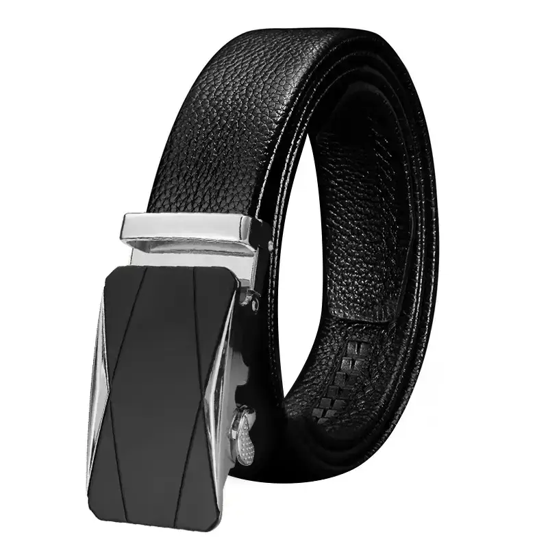 Men's Black Leather Belt with Rose Gold Buckle - Image 2