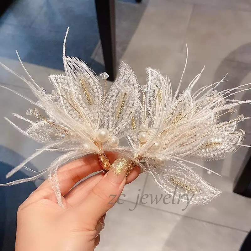 White Feather Pearl Clip Hairpin for Girls - Image 3