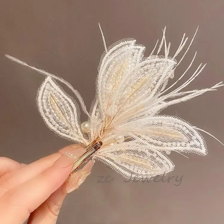 White Feather Pearl Clip Hairpin for Girls - Image 6