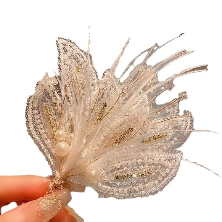 White Feather Pearl Clip Hairpin for Girls - Image 7