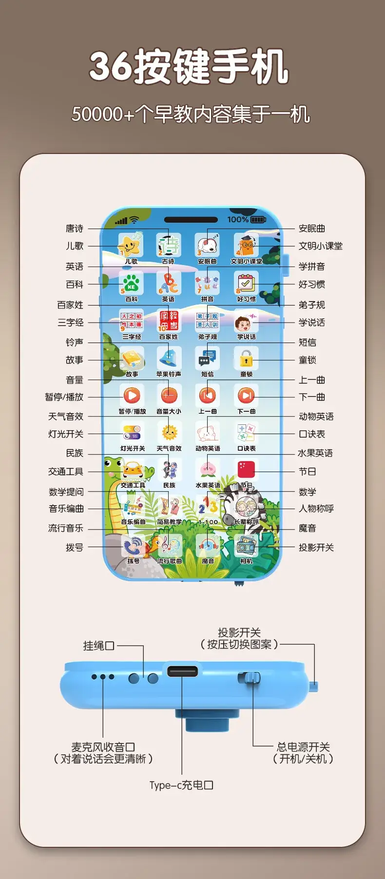 Rechargeable Baby Phone Toy with Projection & Music — feature 17