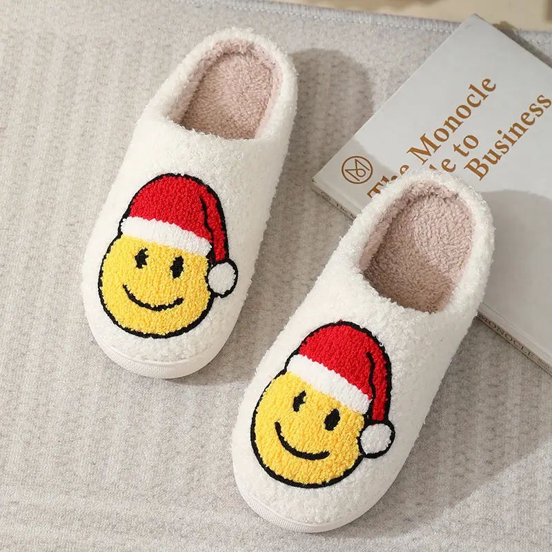 Cross-border popular smiley face cotton slippers men and women couple cotton slippers home indoor cute thick bottom cartoon non-slip slippers