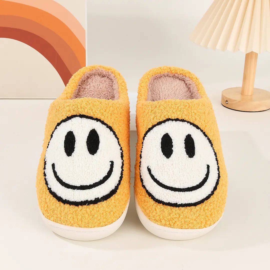 Cross-border popular smiley face cotton slippers men and women couple cotton slippers home indoor cute thick bottom cartoon non-slip slippers
