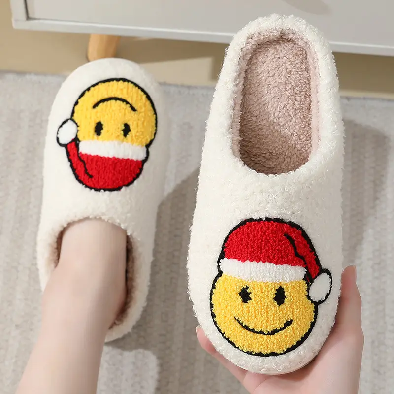 Cross-border popular smiley face cotton slippers men and women couple cotton slippers home indoor cute thick bottom cartoon non-slip slippers
