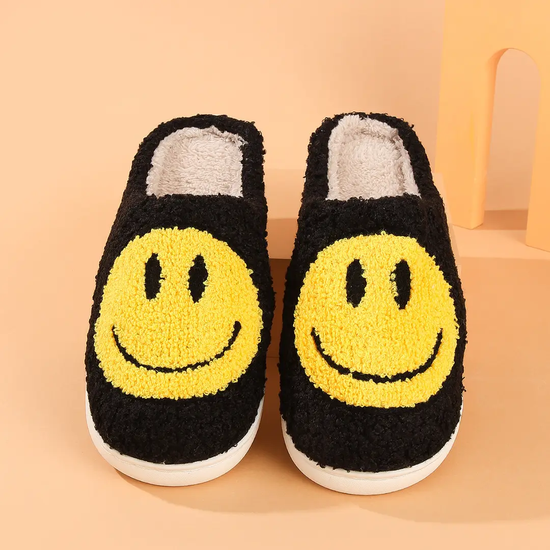 Cross-border popular smiley face cotton slippers men and women couple cotton slippers home indoor cute thick bottom cartoon non-slip slippers