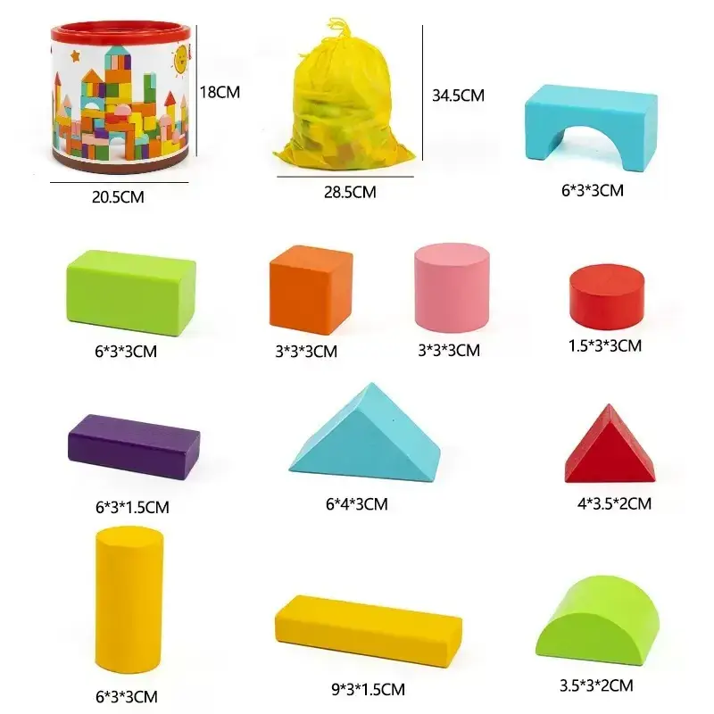 100 Colorful Wooden Building Blocks for Kids Educational Toy - Image 22