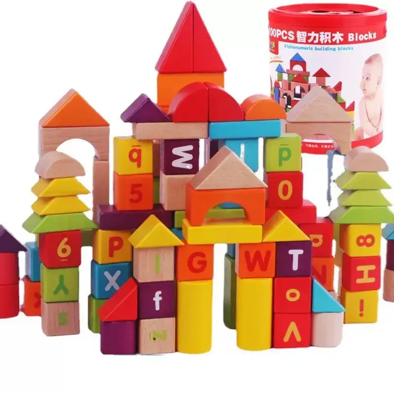 100 Colorful Wooden Building Blocks for Kids Educational Toy - Image 23