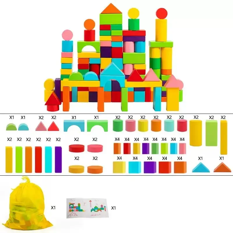 100 Colorful Wooden Building Blocks for Kids Educational Toy - Image 12