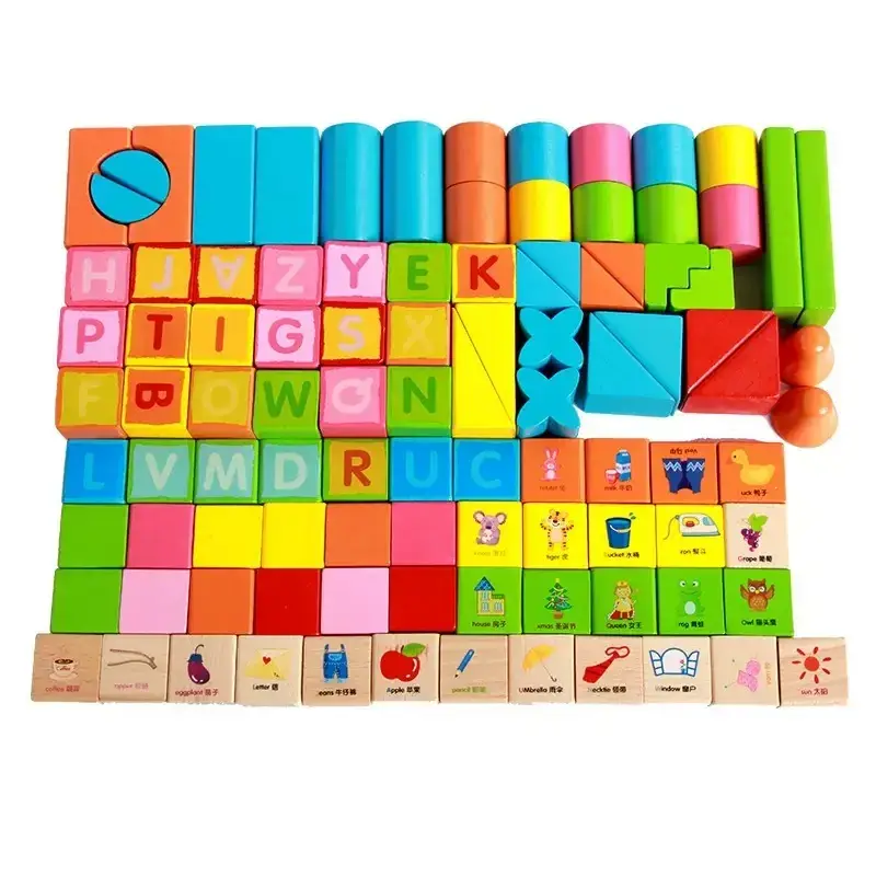 100 Colorful Wooden Building Blocks for Kids Educational Toy - Image 17