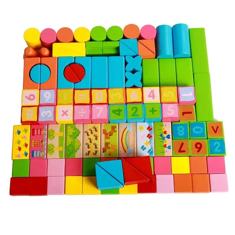 100 Colorful Wooden Building Blocks for Kids Educational Toy - Image 18