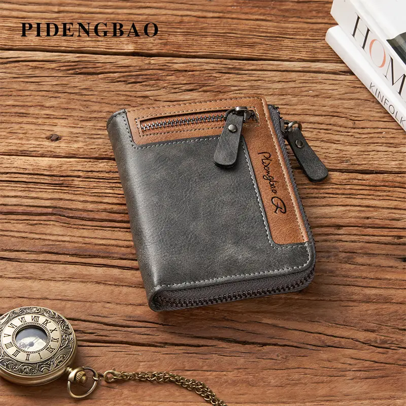 Cross-Border Best-Selling Men's Wallet Vertical Style Business Multi-Functional Large Capacity Casual Retro Zipper Coin Purse Wallet