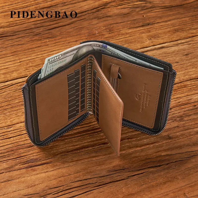 Cross-Border Best-Selling Men's Wallet Vertical Style Business Multi-Functional Large Capacity Casual Retro Zipper Coin Purse Wallet