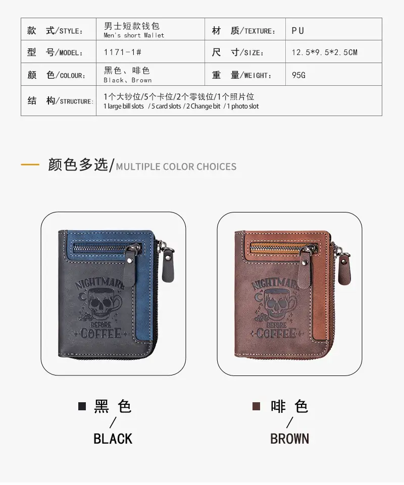 Cross-Border Best-Selling Men's Wallet Vertical Style Business Multi-Functional Large Capacity Casual Retro Zipper Coin Purse Wallet — feature 20
