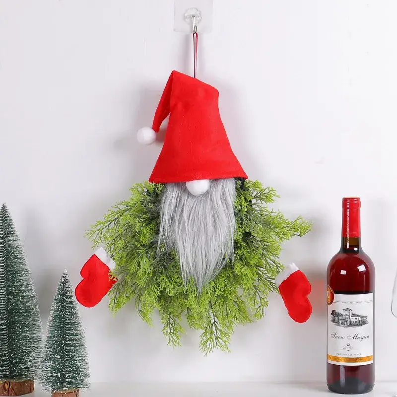 Glowing Faceless Santa Claus Christmas Wreath Wholesale Cross-Border Creative Wreath Door Hanging Restaurant Bar Christmas Decoration Props - Image 3