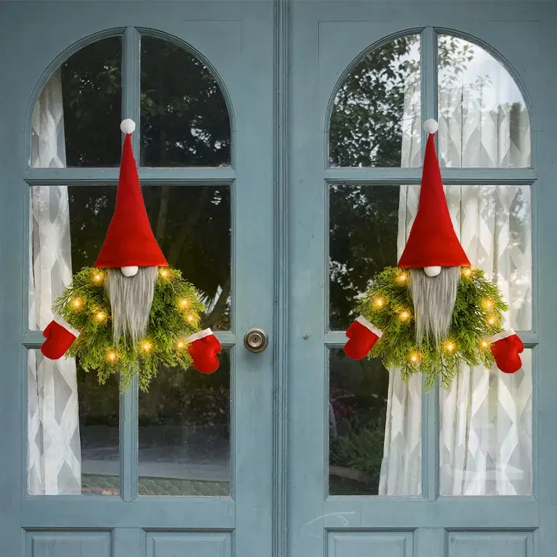 Glowing Faceless Santa Claus Christmas Wreath Wholesale Cross-Border Creative Wreath Door Hanging Restaurant Bar Christmas Decoration Props - Image 4