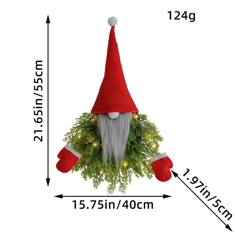 Glowing Faceless Santa Claus Christmas Wreath Wholesale Cross-Border Creative Wreath Door Hanging Restaurant Bar Christmas Decoration Props - Image 5