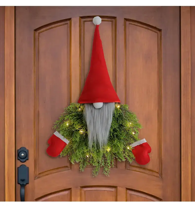 Glowing Faceless Santa Claus Christmas Wreath Wholesale Cross-Border Creative Wreath Door Hanging Restaurant Bar Christmas Decoration Props — feature 10
