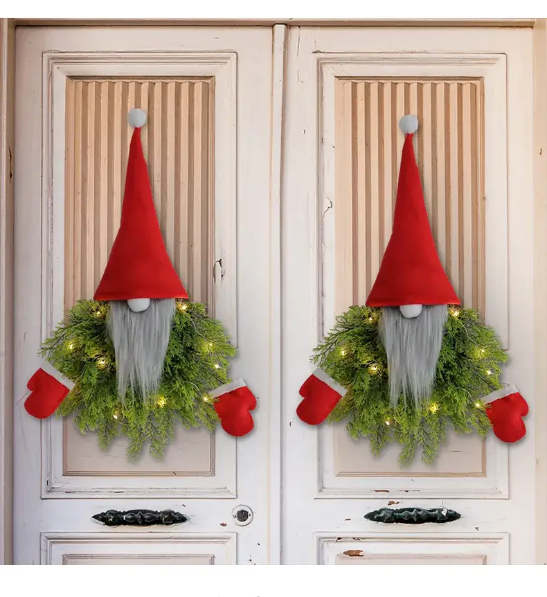Glowing Faceless Santa Claus Christmas Wreath Wholesale Cross-Border Creative Wreath Door Hanging Restaurant Bar Christmas Decoration Props — feature 11