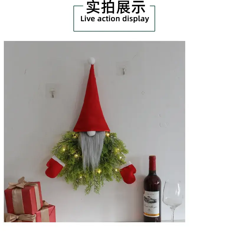Glowing Faceless Santa Claus Christmas Wreath Wholesale Cross-Border Creative Wreath Door Hanging Restaurant Bar Christmas Decoration Props — feature 12