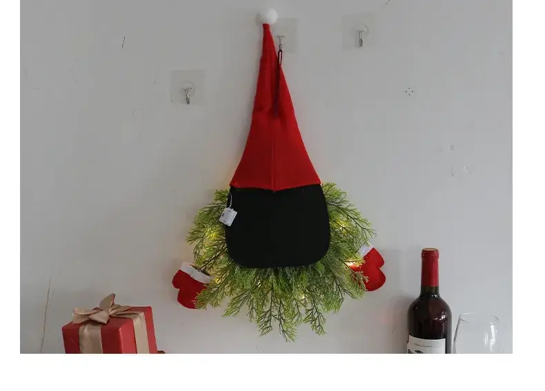 Glowing Faceless Santa Claus Christmas Wreath Wholesale Cross-Border Creative Wreath Door Hanging Restaurant Bar Christmas Decoration Props — feature 14