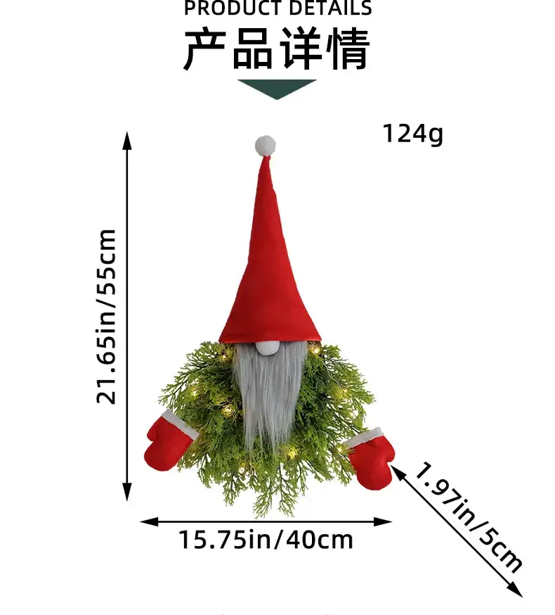 Glowing Faceless Santa Claus Christmas Wreath Wholesale Cross-Border Creative Wreath Door Hanging Restaurant Bar Christmas Decoration Props — feature 3