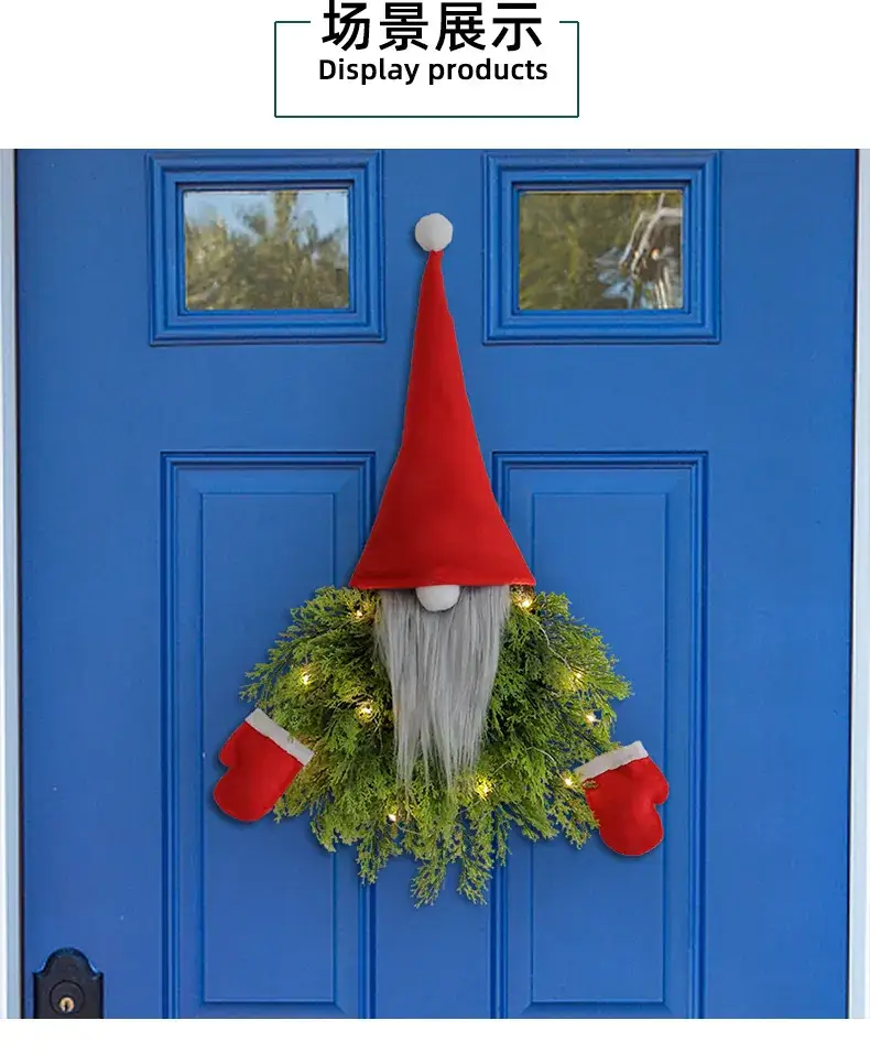 Glowing Faceless Santa Claus Christmas Wreath Wholesale Cross-Border Creative Wreath Door Hanging Restaurant Bar Christmas Decoration Props — feature 6
