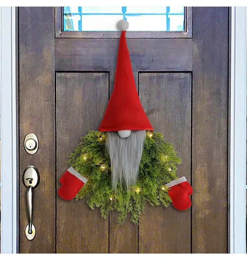 Glowing Faceless Santa Claus Christmas Wreath Wholesale Cross-Border Creative Wreath Door Hanging Restaurant Bar Christmas Decoration Props — feature 7