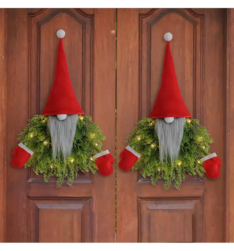 Glowing Faceless Santa Claus Christmas Wreath Wholesale Cross-Border Creative Wreath Door Hanging Restaurant Bar Christmas Decoration Props — feature 9