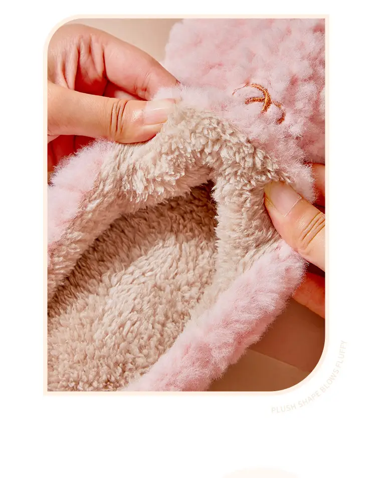 Hello Embroidered Plush Cotton Slippers Indoor Thickened Warm Cotton Slippers Non-Slip Home Winter Thick-Soled Fleece Cross-Border — feature 27
