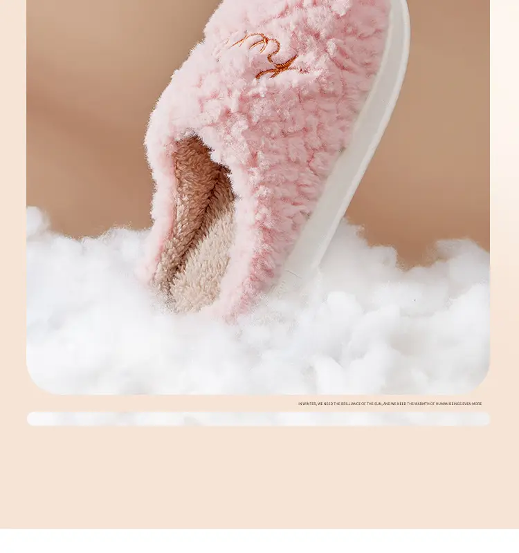 Hello Embroidered Plush Cotton Slippers Indoor Thickened Warm Cotton Slippers Non-Slip Home Winter Thick-Soled Fleece Cross-Border — feature 4