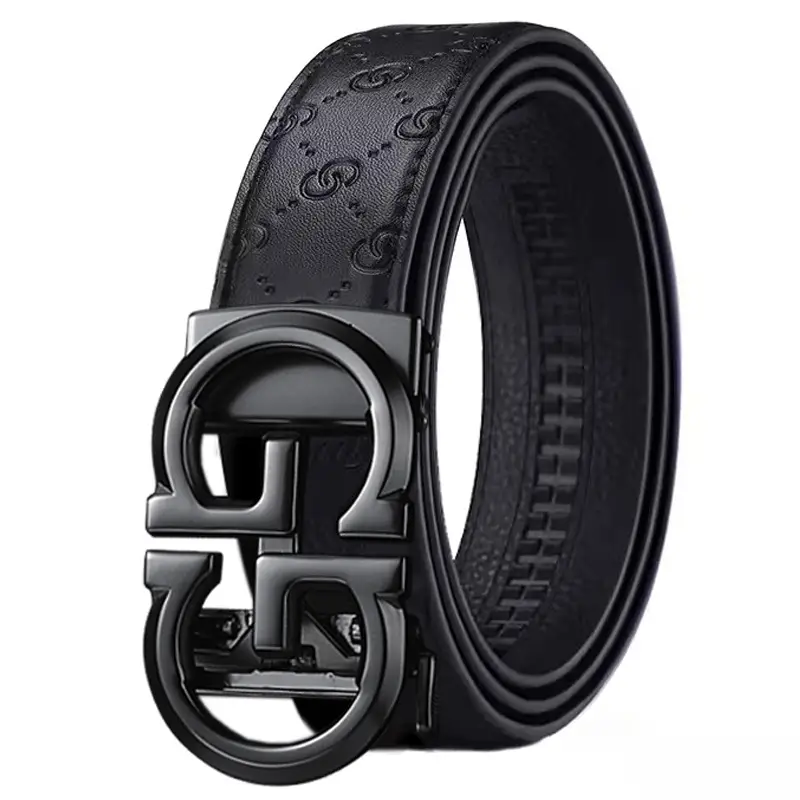 Gold Logo Leather Belt for Men Business Casual - Image 3