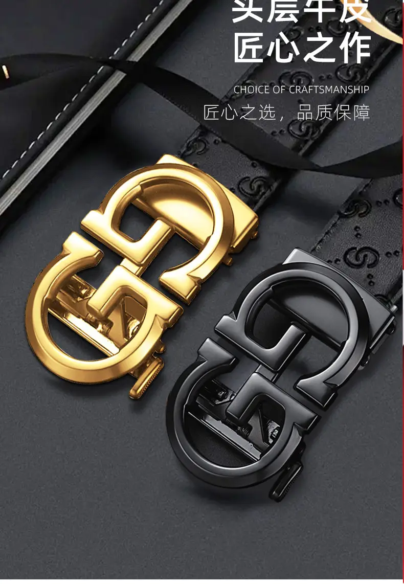 Gold Logo Leather Belt for Men Business Casual — feature 2